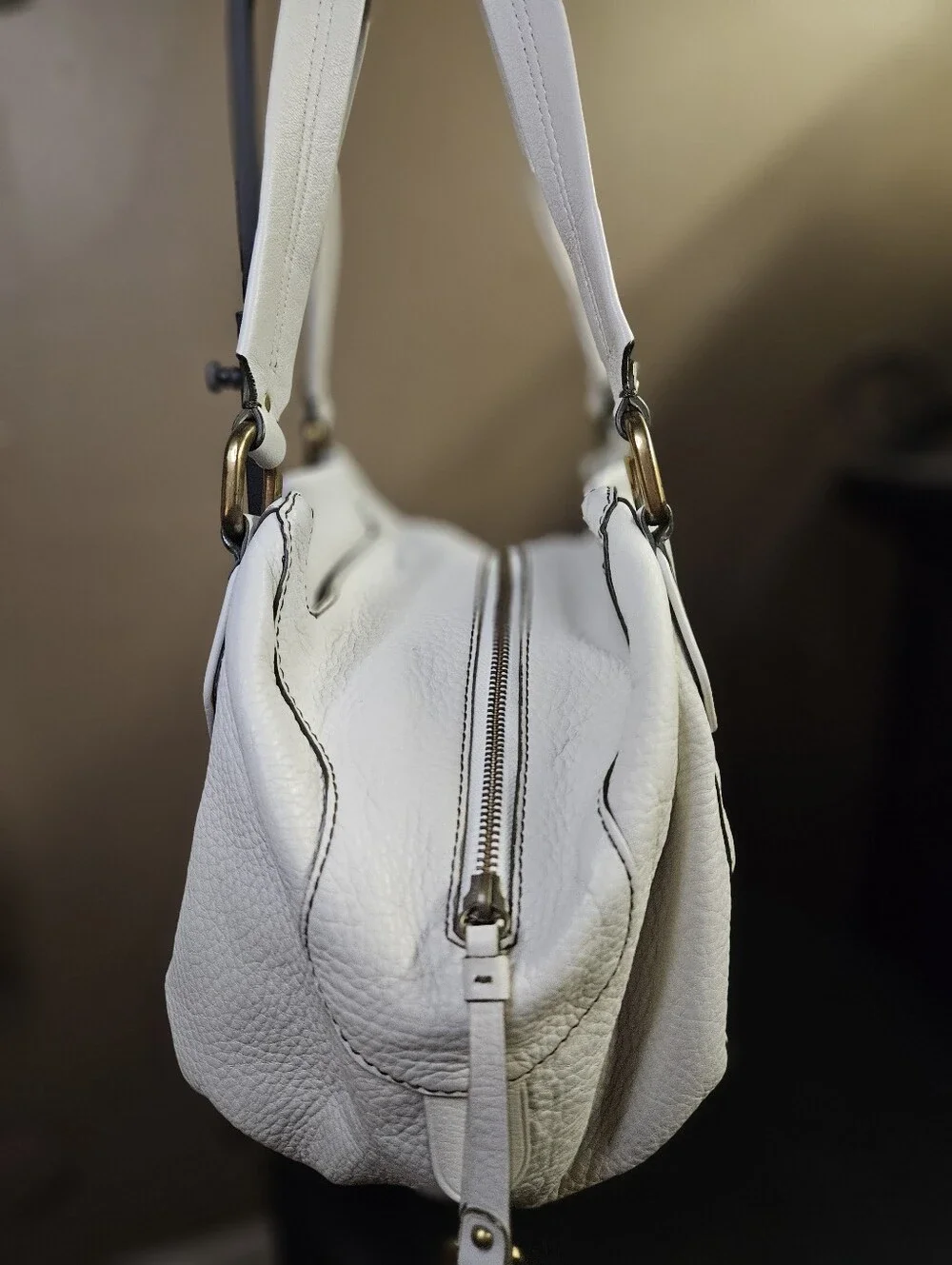 Cole Haan White Pebbled Leather Slouchy Satchel